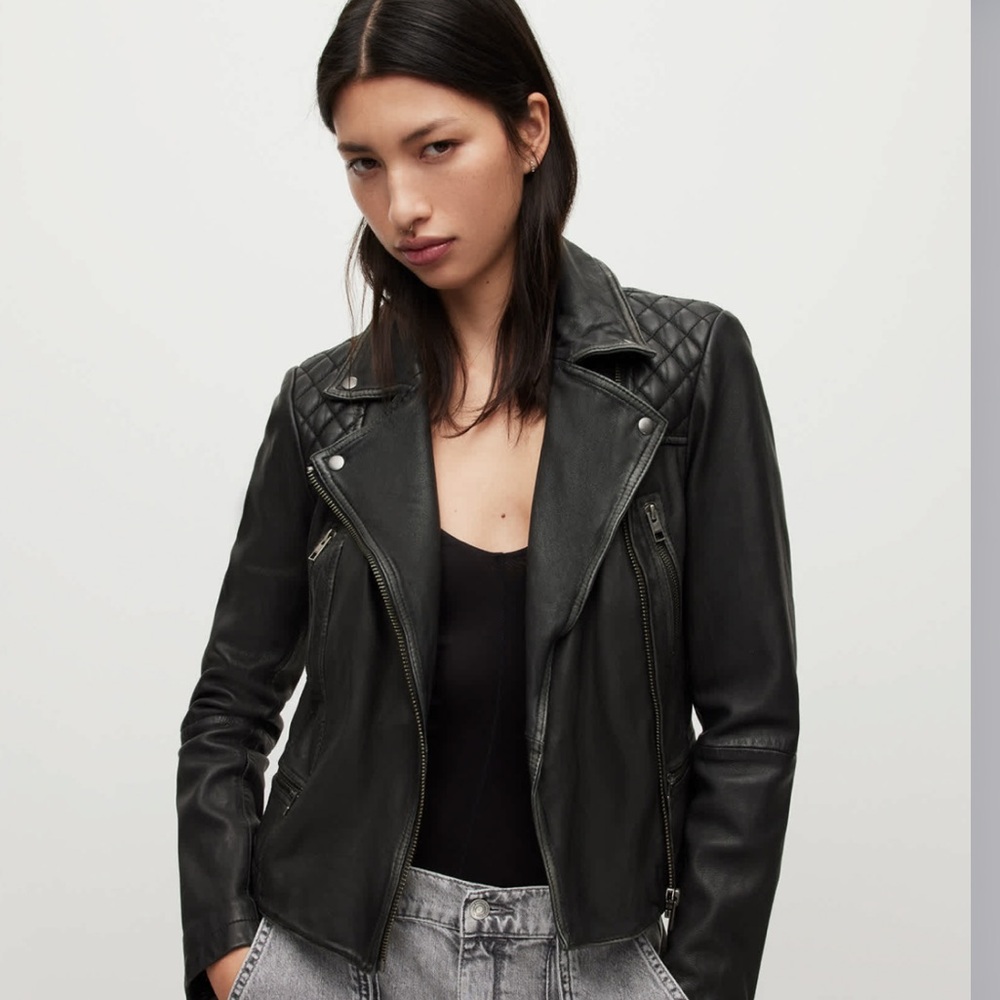 All Saints Black Leather Jacket Modern Fit